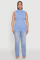 Womens Plus Seamless Mock Neck Rib Knit Tank Top, 1X-2X