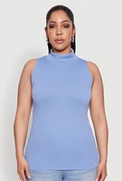 Womens Plus Seamless Mock Neck Rib Knit Tank Top, 1X-2X
