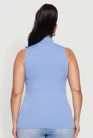 Womens Plus Seamless Mock Neck Rib Knit Tank Top, 1X-2X