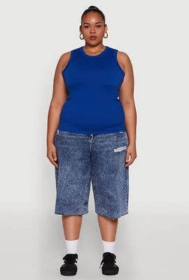 Womens Plus Size Seamless Textured Knit Tank Top, Blue, Size 3X-4X