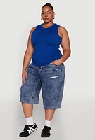 Womens Plus Size Seamless Textured Knit Tank Top, Blue, Size 3X-4X