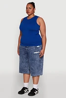 Womens Plus Size Seamless Textured Knit Tank Top, Blue, Size 3X-4X