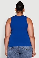 Womens Plus Size Seamless Textured Knit Tank Top, Blue, Size 3X-4X