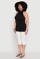 Womens Plus Size Seamless Mock Neck Halter Top, Black, Size 1X-2X