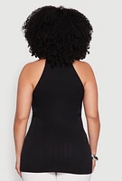 Womens Plus Size Seamless Mock Neck Halter Top, Black, Size 1X-2X