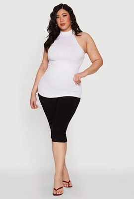 Womens Plus Size Seamless Mock Neck Halter Top, White, Size 3X-4X
