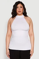 Womens Plus Size Seamless Mock Neck Halter Top, White, Size 3X-4X