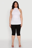 Womens Plus Size Seamless Mock Neck Halter Top, White, Size 3X-4X