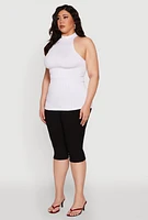 Womens Plus Size Seamless Mock Neck Halter Top, White, Size 3X-4X