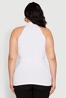 Womens Plus Size Seamless Mock Neck Halter Top, White, Size 3X-4X