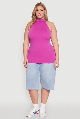 Womens Plus Seamless Mock Neck Halter Top,