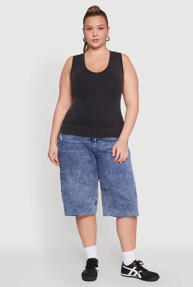 Womens Plus Size Seamless Mineral Wash V Neck Tank Top, Black, Size 3X-4X