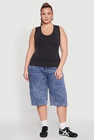 Womens Plus Size Seamless Mineral Wash V Neck Tank Top, Black, Size 3X-4X