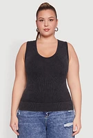 Womens Plus Size Seamless Mineral Wash V Neck Tank Top, Black, Size 3X-4X