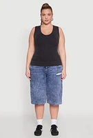 Womens Plus Size Seamless Mineral Wash V Neck Tank Top, Black, Size 3X-4X
