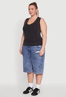 Womens Plus Size Seamless Mineral Wash V Neck Tank Top, Black, Size 3X-4X