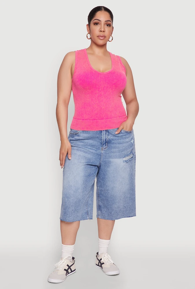 Womens Plus Size Seamless Mineral Wash V Neck Tank Top, Pink, Size 3X-4X