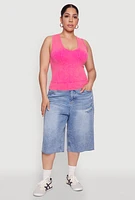 Womens Plus Size Seamless Mineral Wash V Neck Tank Top, Pink, Size 3X-4X