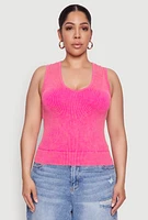 Womens Plus Size Seamless Mineral Wash V Neck Tank Top, Pink, Size 3X-4X