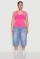 Womens Plus Size Seamless Mineral Wash V Neck Tank Top, Pink, Size 3X-4X