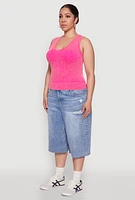 Womens Plus Size Seamless Mineral Wash V Neck Tank Top, Pink, Size 3X-4X