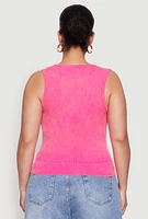 Womens Plus Size Seamless Mineral Wash V Neck Tank Top, Pink, Size 3X-4X