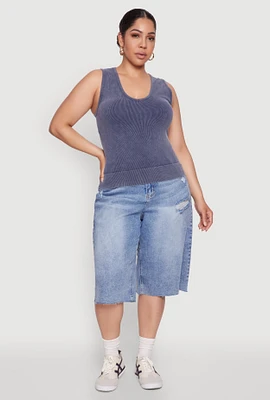 Womens Plus Seamless Mineral Wash V Neck Tank Top, 1X-2X