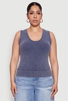 Womens Plus Seamless Mineral Wash V Neck Tank Top, 1X-2X