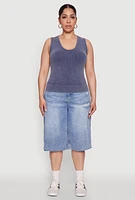 Womens Plus Seamless Mineral Wash V Neck Tank Top, 1X-2X