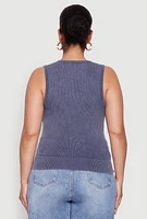 Womens Plus Seamless Mineral Wash V Neck Tank Top, 1X-2X