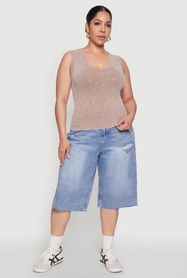 Womens Plus Size Seamless Mineral Wash V Neck Tank Top, Beige, Size 3X-4X