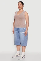 Womens Plus Size Seamless Mineral Wash V Neck Tank Top, Beige, Size 3X-4X