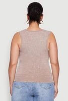 Womens Plus Size Seamless Mineral Wash V Neck Tank Top, Beige, Size 3X-4X