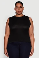 Womens Plus Rib Knit Crew Neck Tank Top,