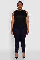 Womens Plus Rib Knit Crew Neck Tank Top,