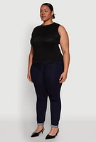 Womens Plus Rib Knit Crew Neck Tank Top,