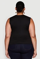Womens Plus Rib Knit Crew Neck Tank Top,