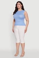 Womens Plus Size Rib Knit Crew Neck Tank Top, Blue, Size 2X