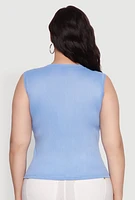 Womens Plus Size Rib Knit Crew Neck Tank Top, Blue, Size 2X