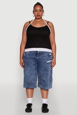Womens Plus Contrast Trim Halter Cami,