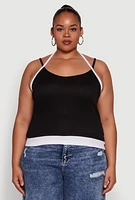 Womens Plus Contrast Trim Halter Cami,
