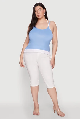 Womens Plus Contrast Trim Halter Cami,