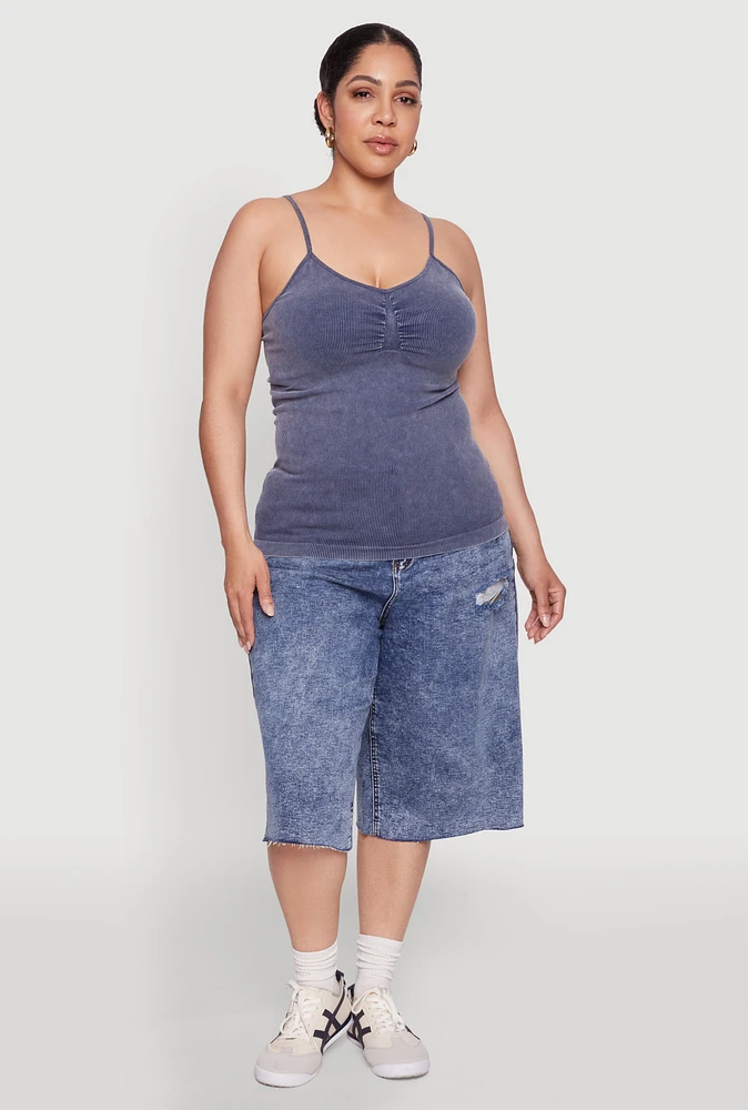 Womens Plus Ribbed Knit Seamless Mineral Wash Cami,