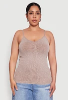 Womens Plus Size Ribbed Knit Seamless Mineral Wash Cami, Brown, Size 1X-2X