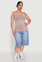 Womens Plus Size Ribbed Knit Seamless Mineral Wash Cami, Brown, Size 1X-2X
