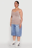 Womens Plus Size Ribbed Knit Seamless Mineral Wash Cami, Brown, Size 1X-2X