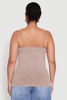Womens Plus Size Ribbed Knit Seamless Mineral Wash Cami, Brown, Size 1X-2X