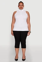 Womens Plus Zip Front Mock Neck Top, White,