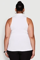 Womens Plus Zip Front Mock Neck Top, White,