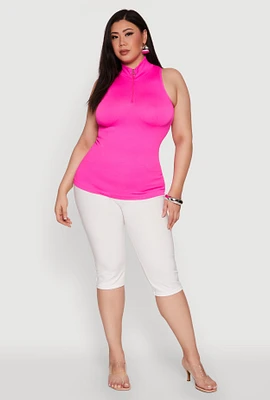 Womens Plus Size Zip Front Mock Neck Top, Pink, Size 1X-2X